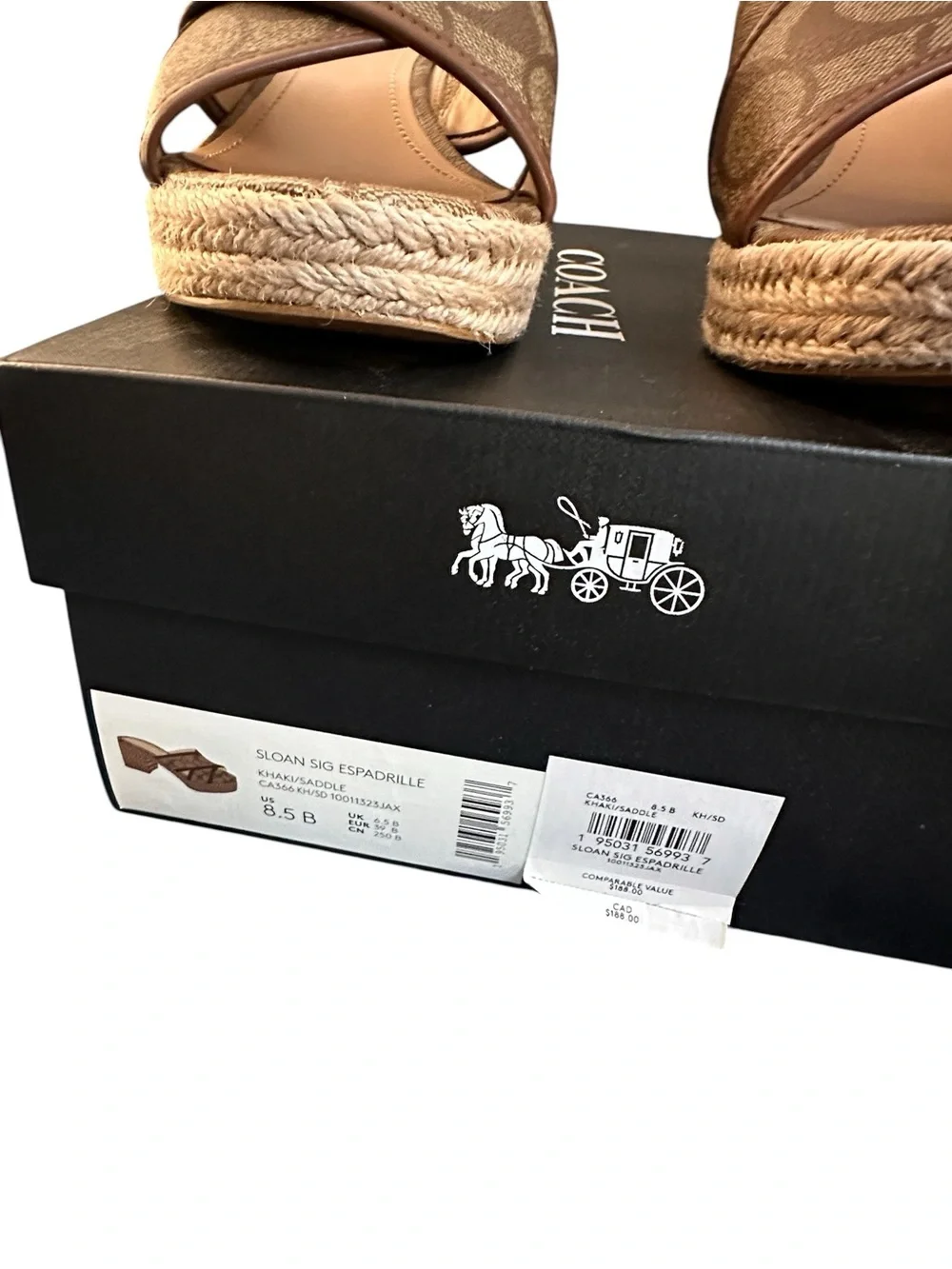 Coach Sloan Signature Espadrille Brown Canvas Crisscross Slide Mules, 8.5B